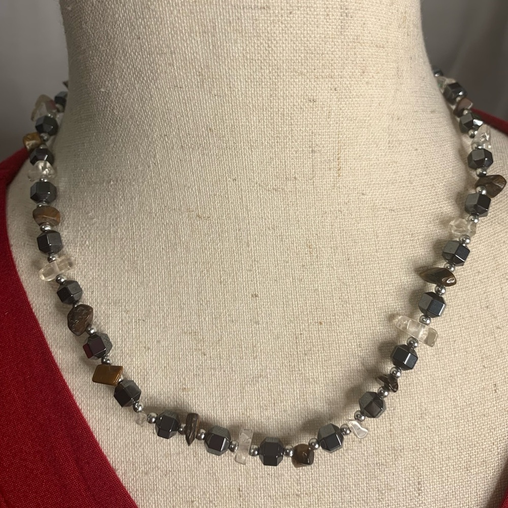 Multi Color Mix of Tiger's Eye & more Crystal Beaded Necklace, screw clasp